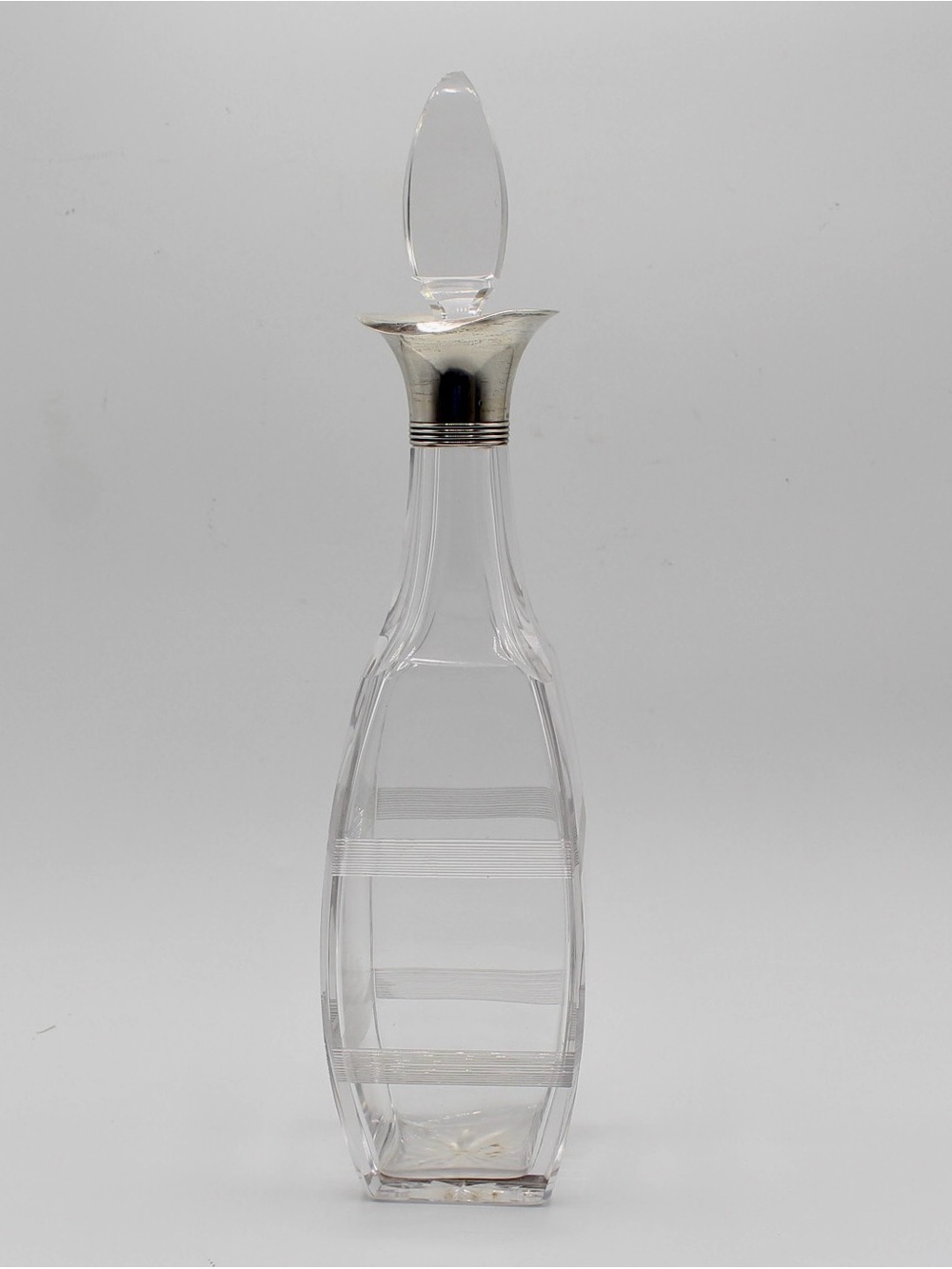 Antique Etched Crystal Decanter with Sterling Silver Collar